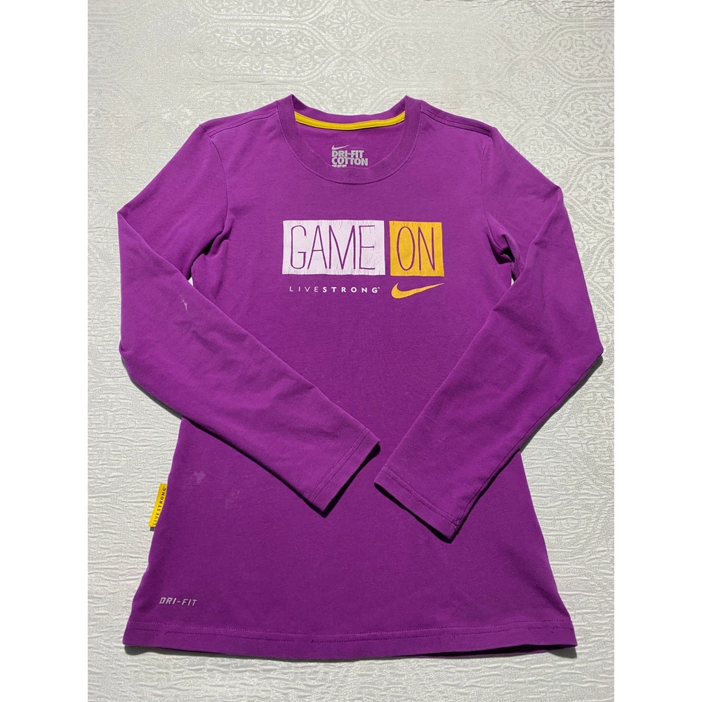 Nike Livestrong Dri-Fit Cotton Long Sleeve Purple Graphic Tee Shirt XS